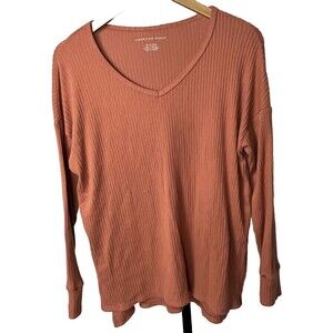 American Eagle Outfitters Top Long Sleeve V‎ Neck Side Slits Long Back Women XS